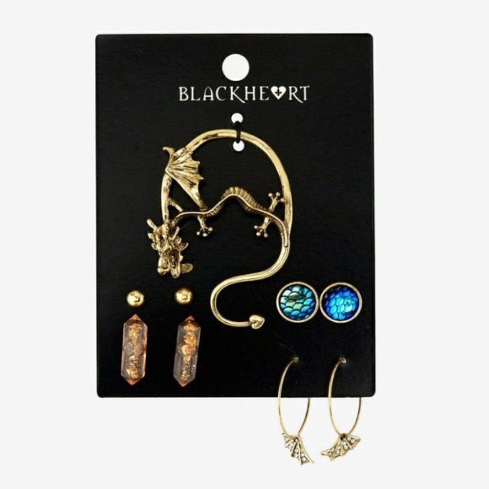 BlackHeart Dragon Cuff and 4x Stud Earrings Set